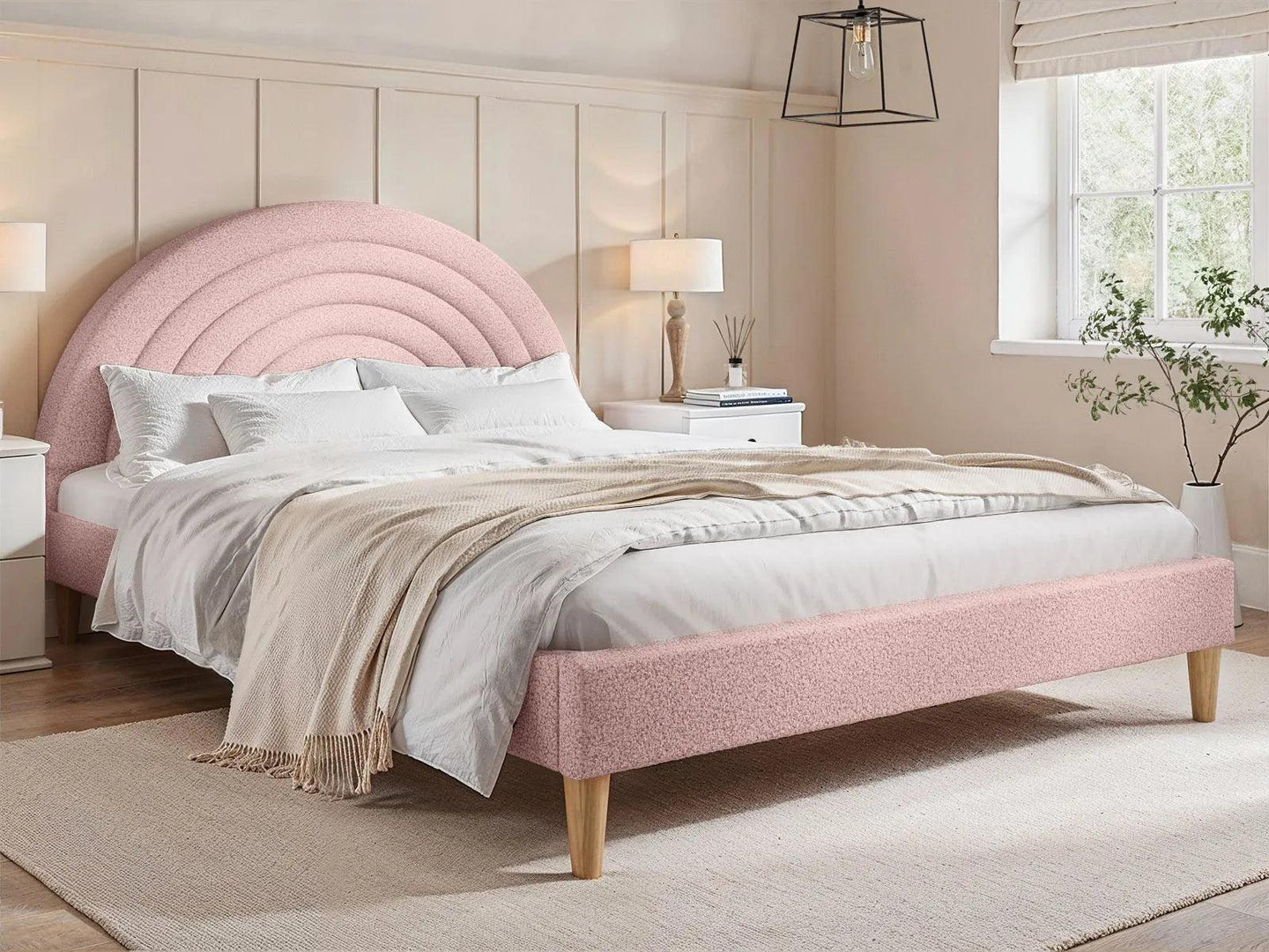 Ava Boucle Pink Fabric Double Bed