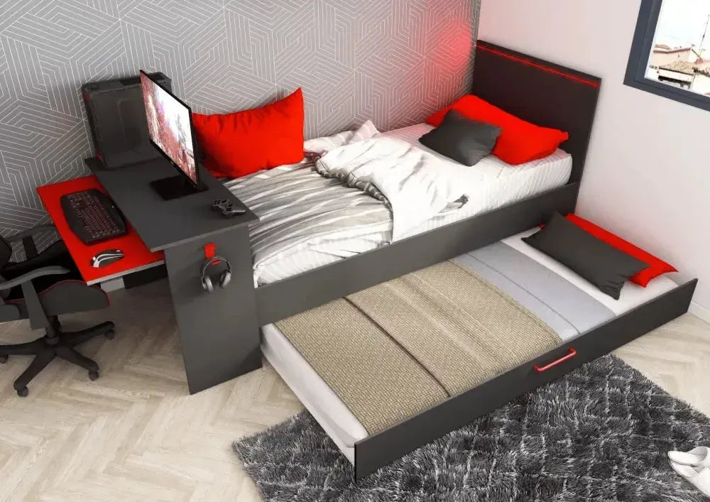 B-Zone gaming bed with the trundle pulled out as a second bed