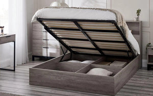 Bali Grey Oak Wooden Bookcase Ottoman Storage Bed