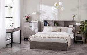 Bali Grey Oak Wooden Bookcase Ottoman Storage Bed