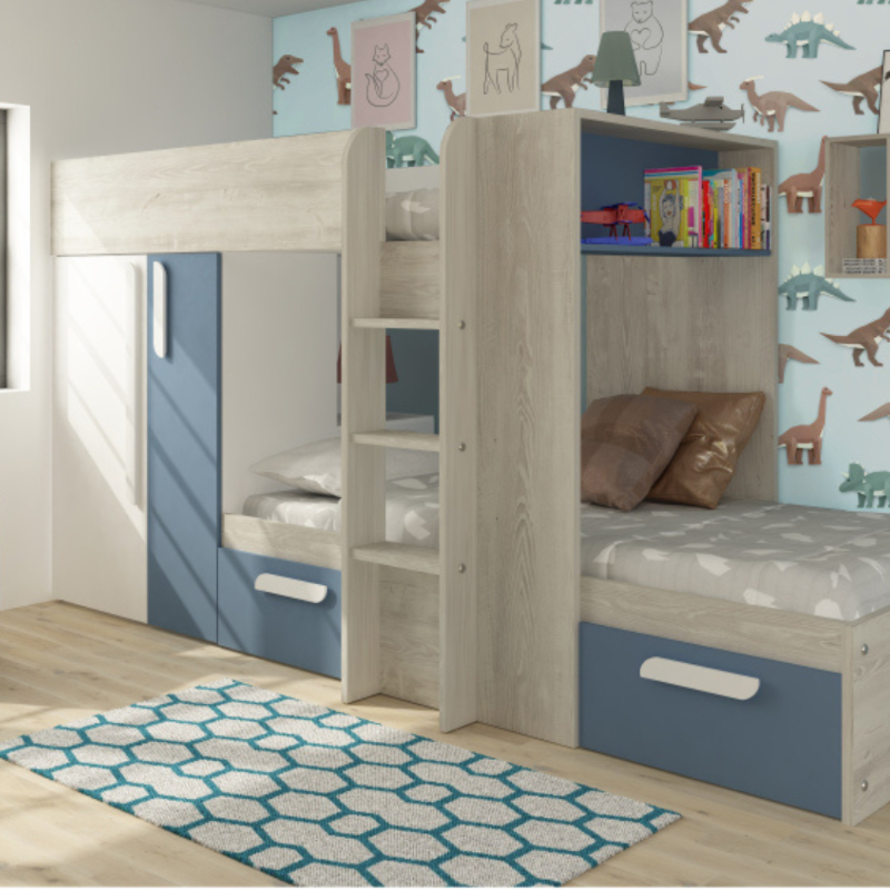 barca bunk bed in blue with storage and ladder