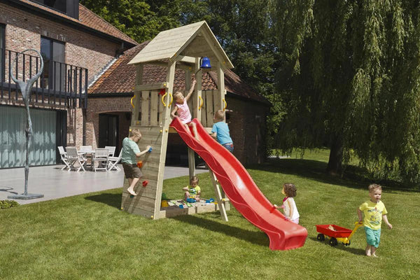 Belvedere Climbing Frame with Slide, Sandpit & Rockwall