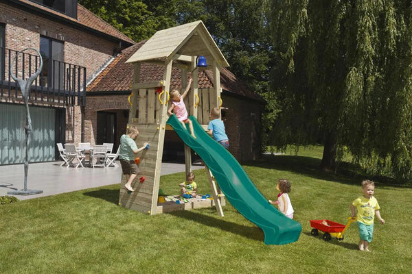 Belvedere Climbing Frame with Slide, Sandpit & Rockwall