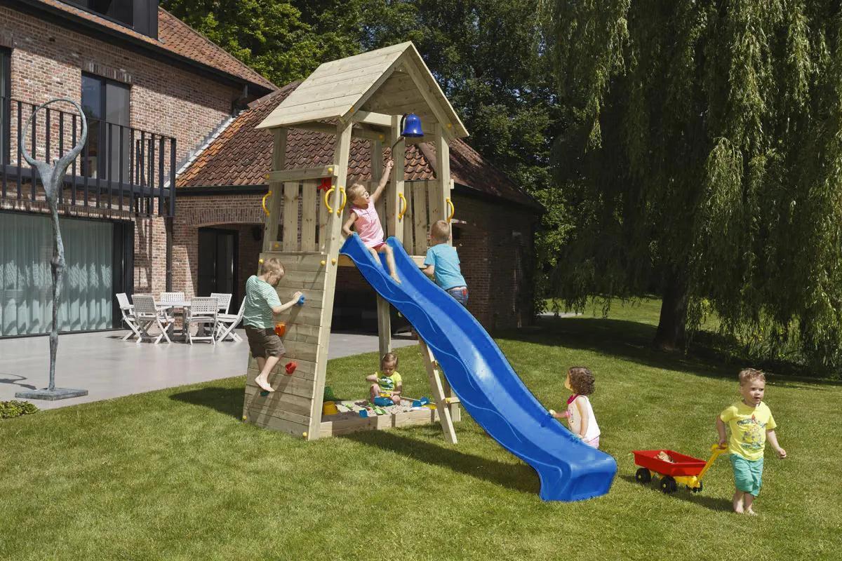 Belvedere Climbing Frame with Slide, Sandpit & Rockwall