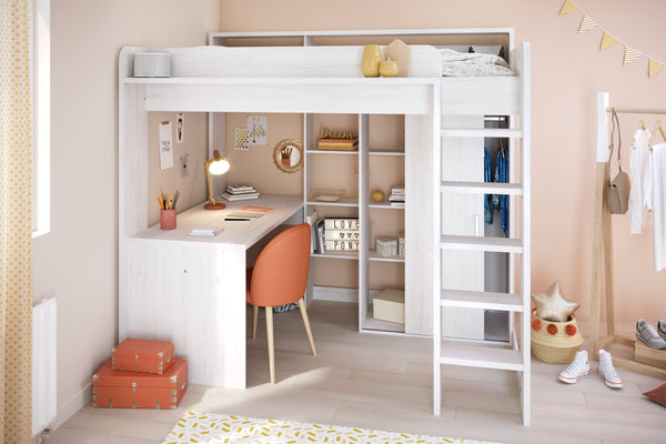 Berkeley High Sleeper with Wardrobe, Desk & Shelving