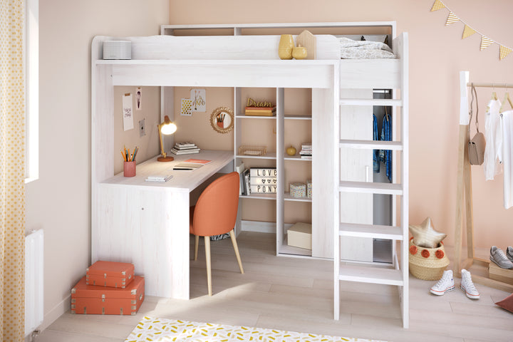Berkeley High Sleeper with Wardrobe, Desk & Shelving