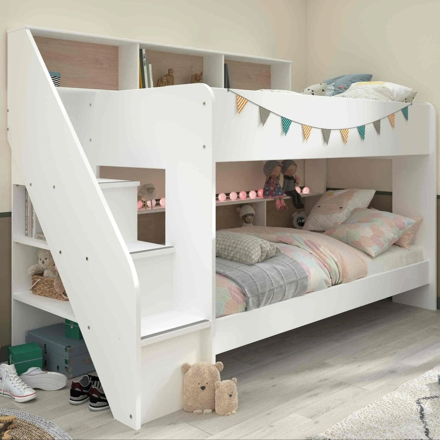 Biblio Bunk Bed with Stairs, Shelves & Optional Trundle Bed