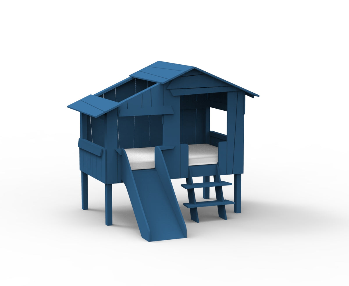 Mathy by Bols Small Treehouse Bed with Slide (90 x 150cm) in Atlantic Blue