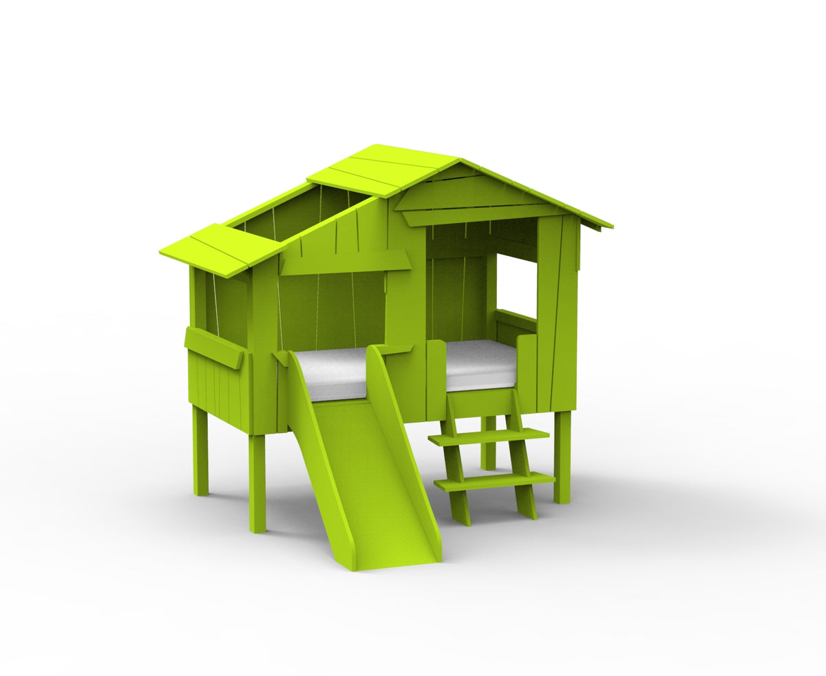 Mathy by Bols Small Treehouse Bed with Slide (90 x 150cm) in Apple Green