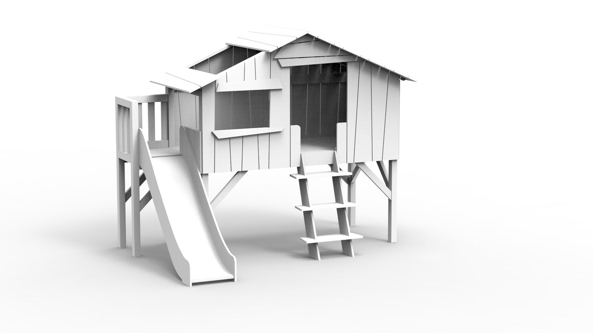 Mathy by Bols Treehouse Bed with Platform and Slide in White