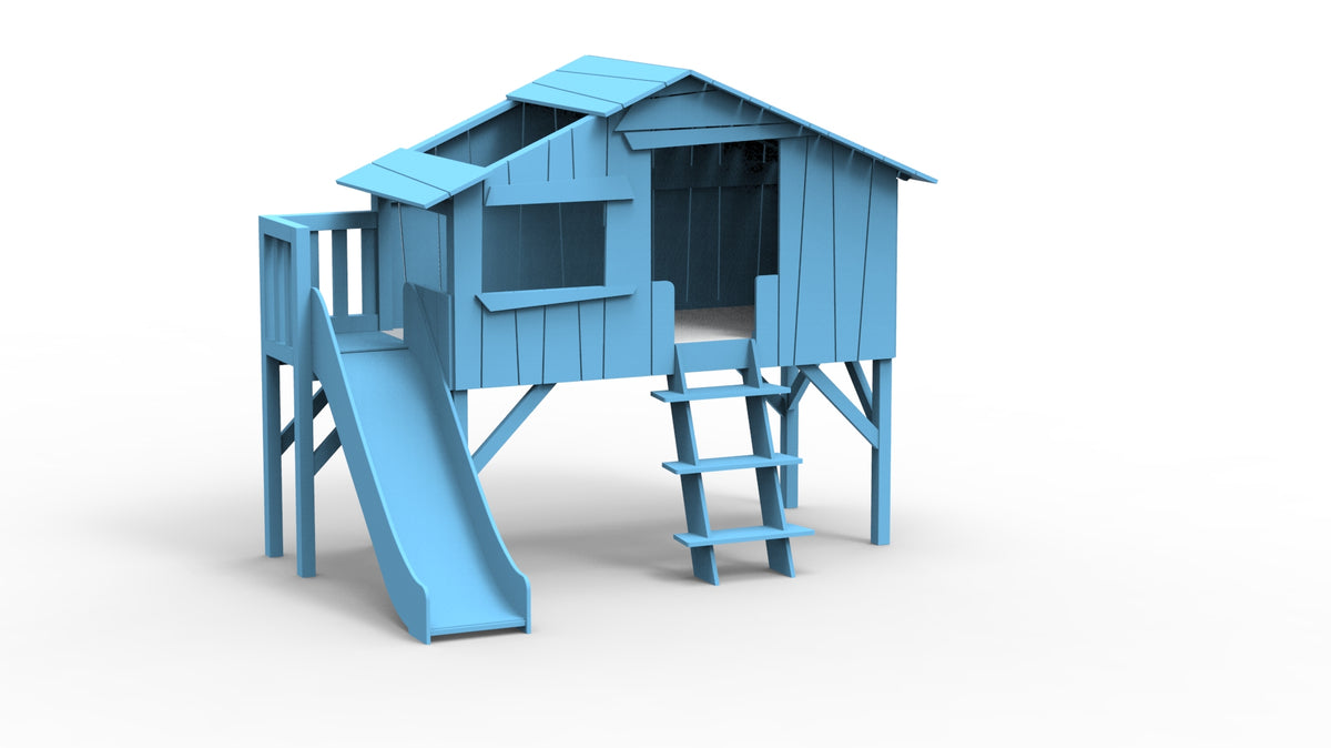 Mathy by Bols Treehouse Bed with Platform and Slide in Azur Blue