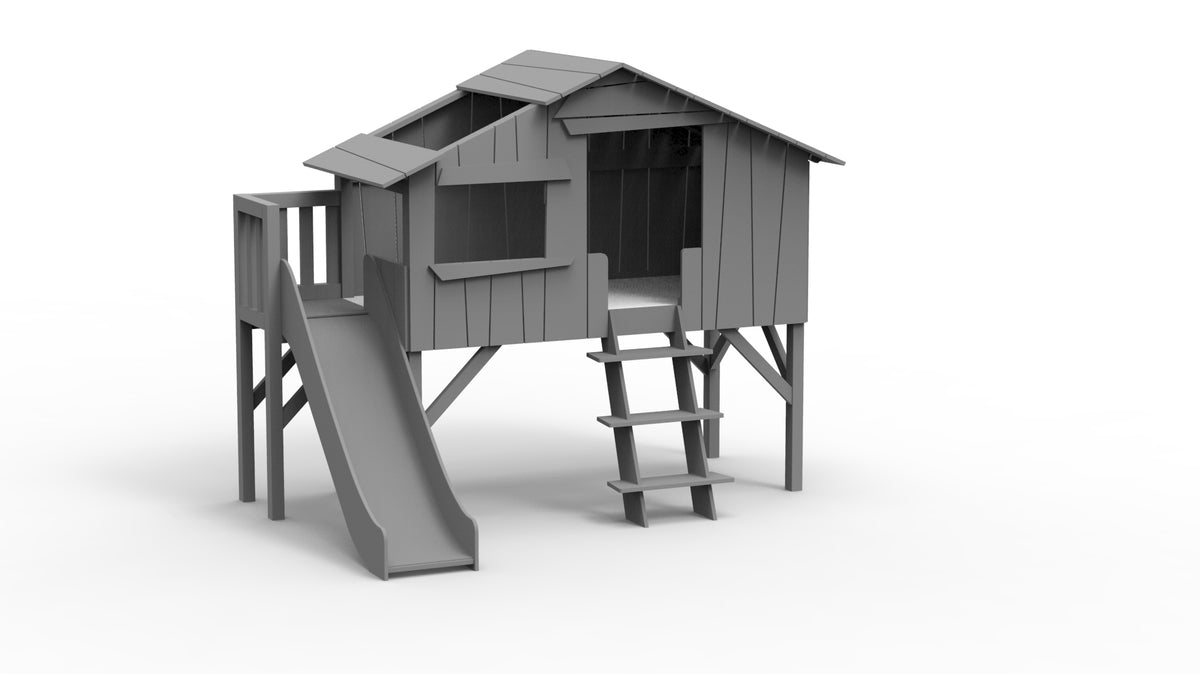 Mathy by Bols Treehouse Bed with Platform and Slide in Cement Grey