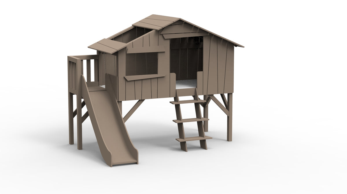 Mathy by Bols Treehouse Bed with Platform and Slide in Linen