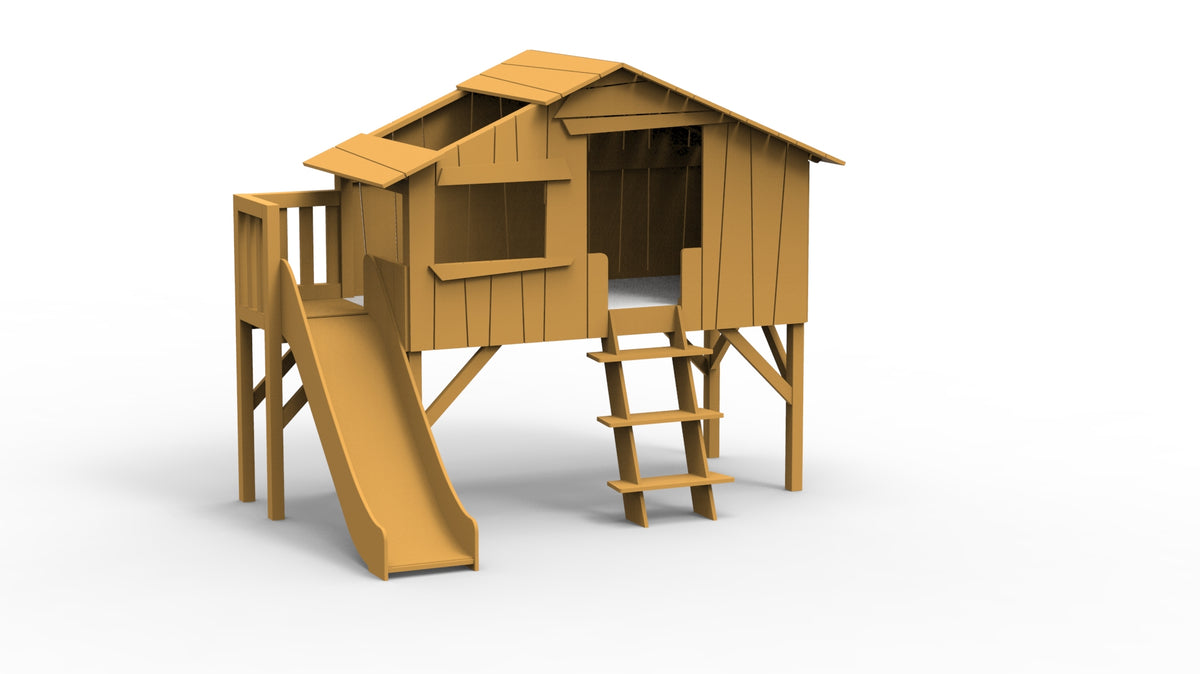 Mathy by Bols Treehouse Bed with Platform and Slide in Ochre