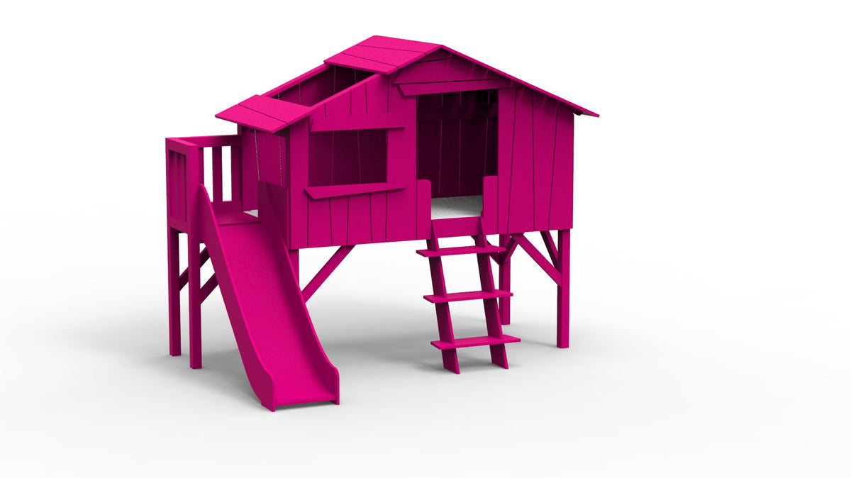 Mathy by Bols Treehouse Bed with Platform and Slide in Summer Pink