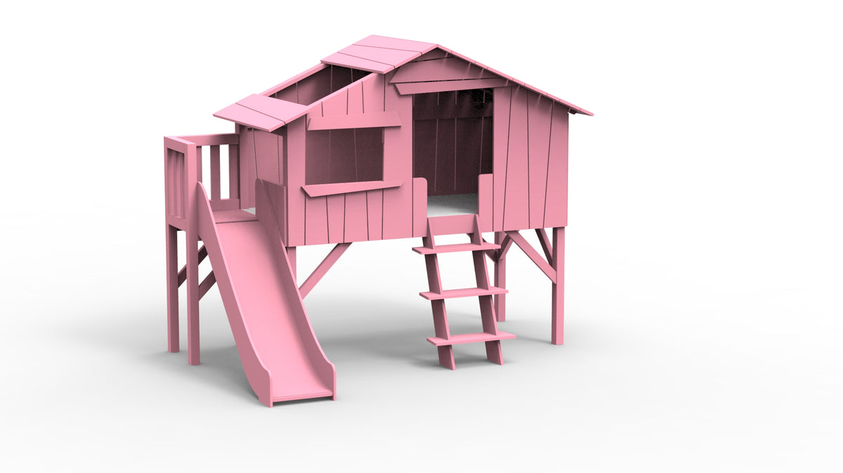 Mathy by Bols Treehouse Bed with Platform and Slide in Very Light Pink