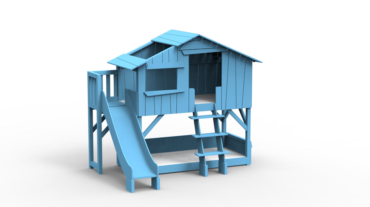 Mathy by Bols Treehouse Bunk Bed with Platform and Slide in Azur Blue