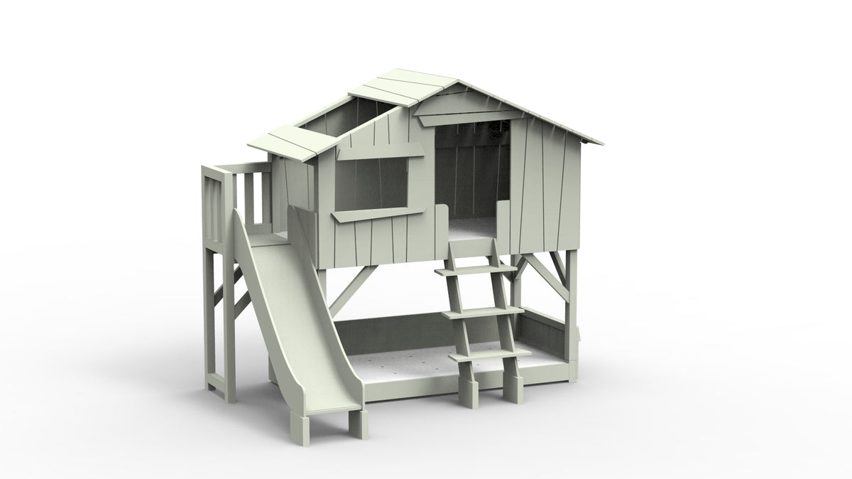 Mathy by Bols Treehouse Bunk Bed with Platform and Slide in Greige