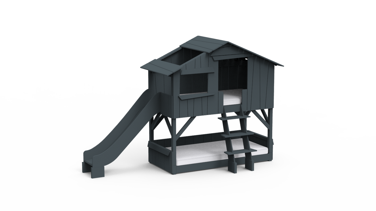 Mathy by Bols Treehouse Bunk Bed with Slide in Basalt Grey