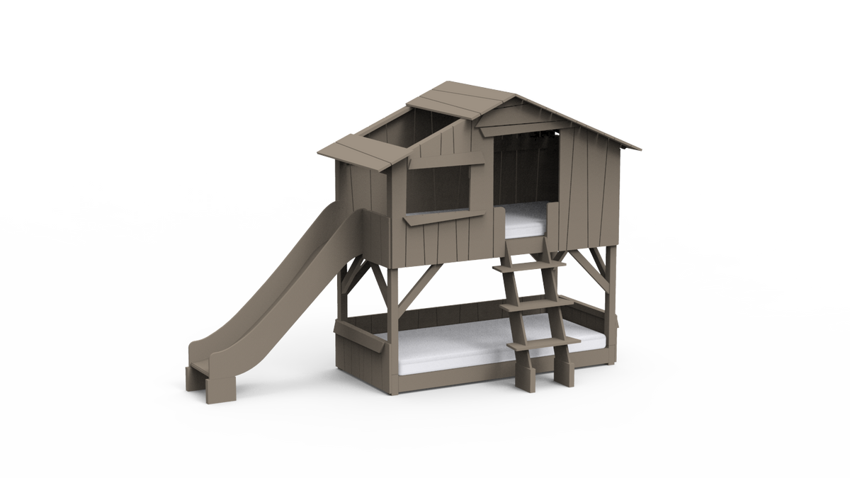 Mathy by Bols Treehouse Bunk Bed with Slide in Linen