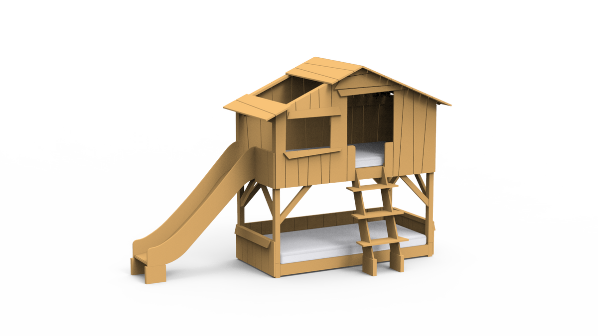Mathy by Bols Treehouse Bunk Bed with Slide in Ochre