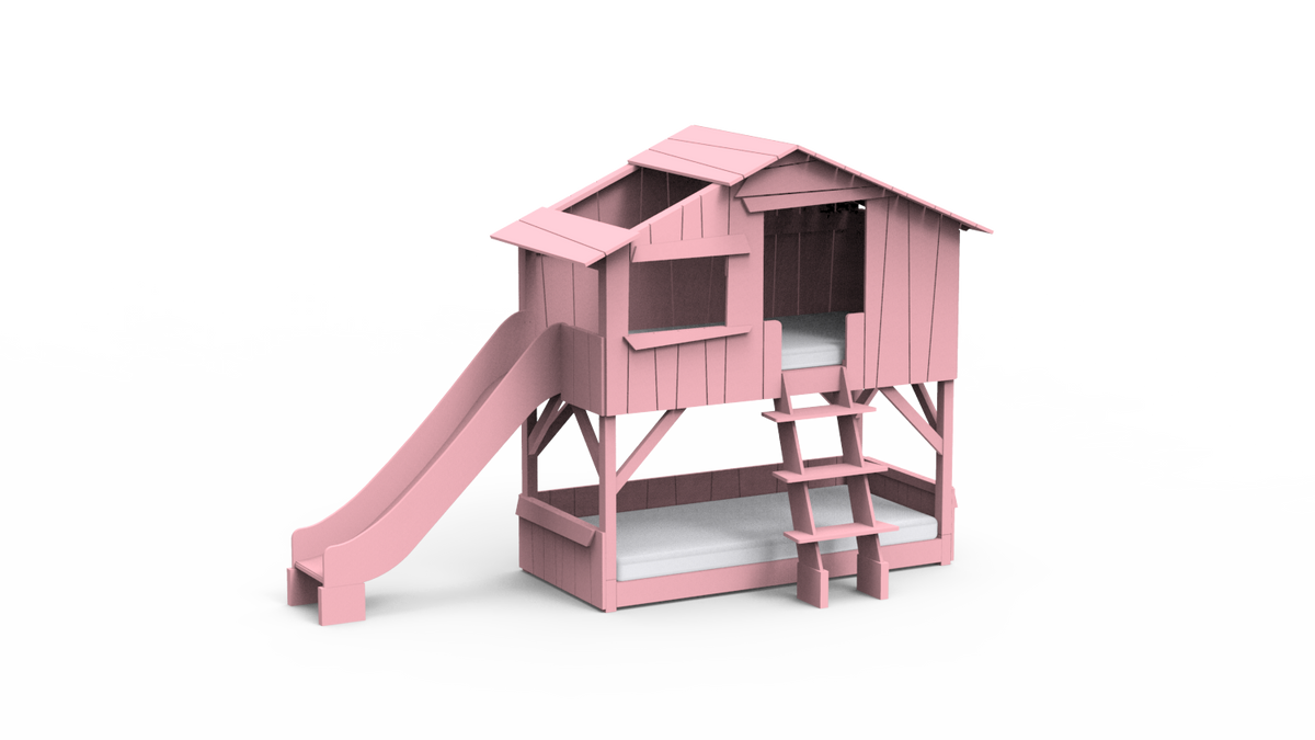 Mathy by Bols Treehouse Bunk Bed with Slide in Very Light Pink