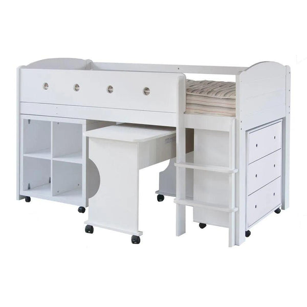 CUBIX Mid Sleeper with Chest of Drawers, Bookcase & Desk in Pure White