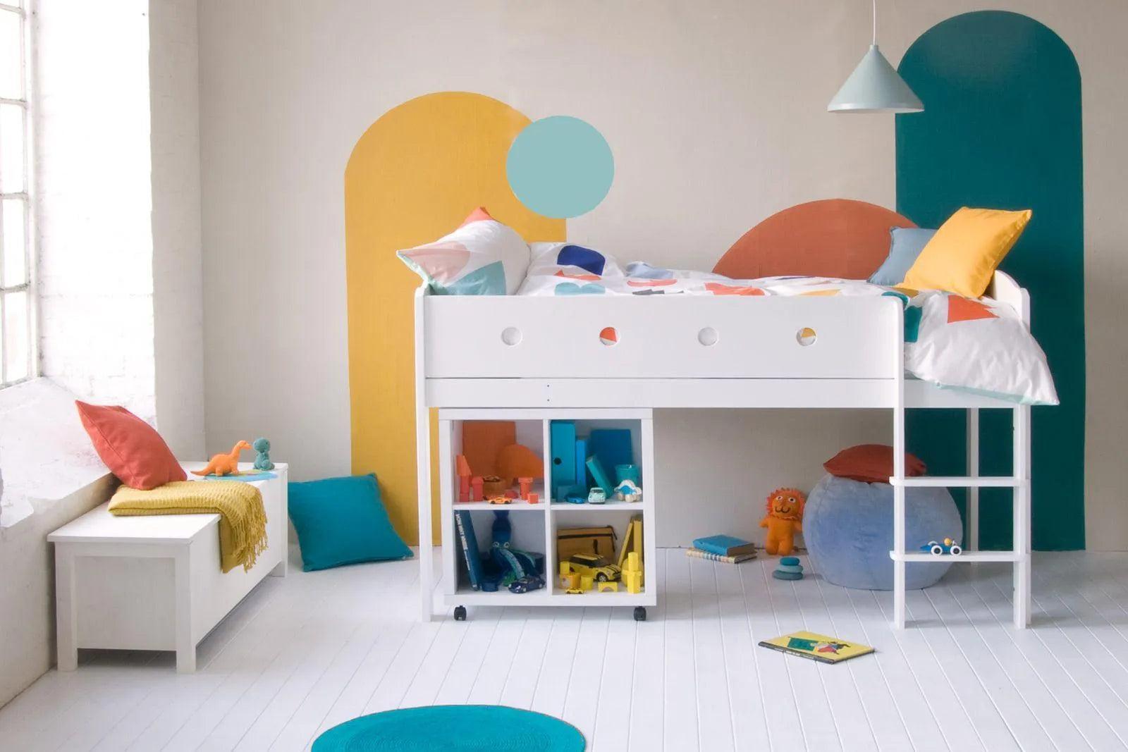 CUBIX Mid Sleeper with Storage Bookcase in Pure White - Hover