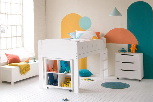 CUBIX Mid Sleeper with Storage Bookcase in Pure White