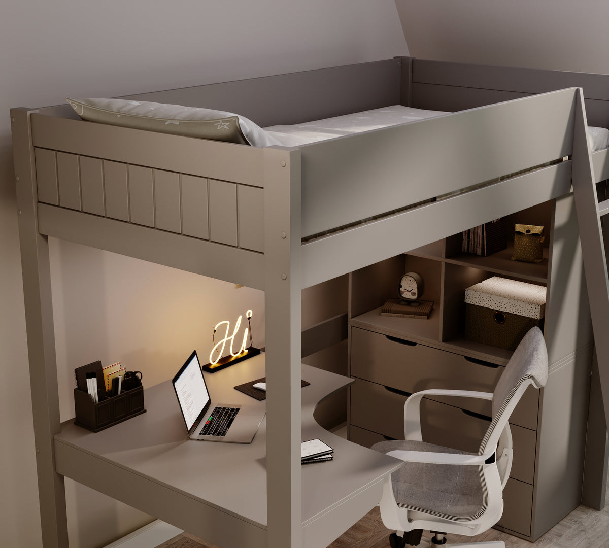 Cambridge Solid Pine High Sleeper with Desk & Storage