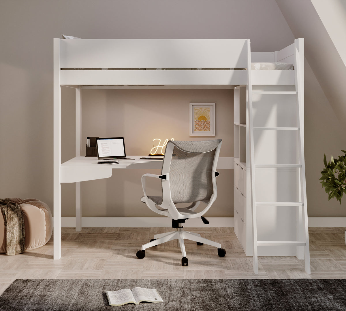 Cambridge Solid Pine High Sleeper with Desk & Storage