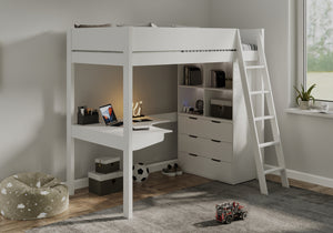 Cambridge Solid Pine High Sleeper with Desk & Storage