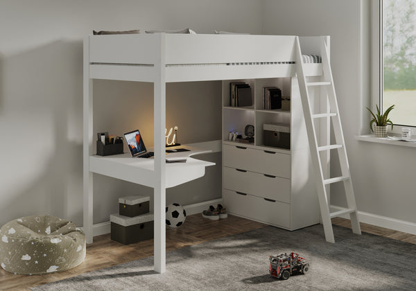 Cambridge Solid Pine High Sleeper with Desk & Storage