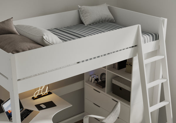 Cambridge Solid Pine High Sleeper with Desk & Storage