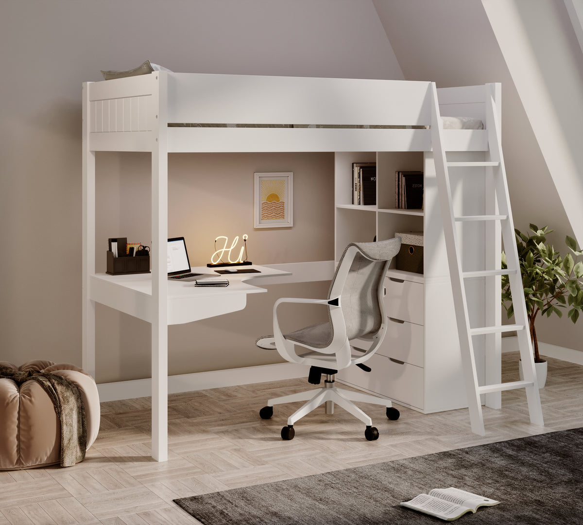 Cambridge Solid Pine High Sleeper with Desk & Storage