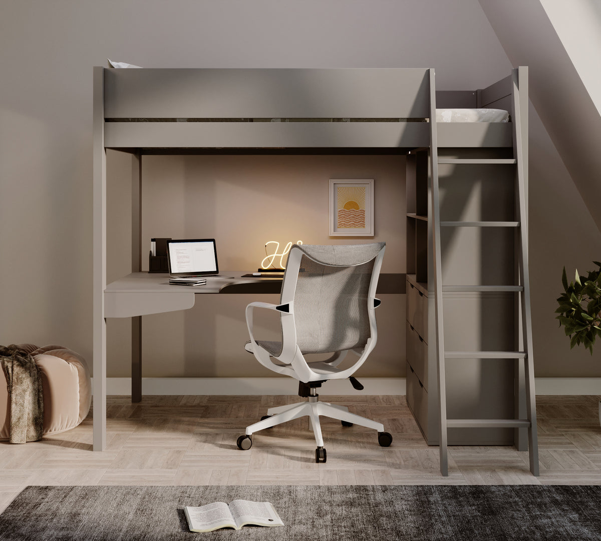 Cambridge Solid Pine High Sleeper with Desk & Storage