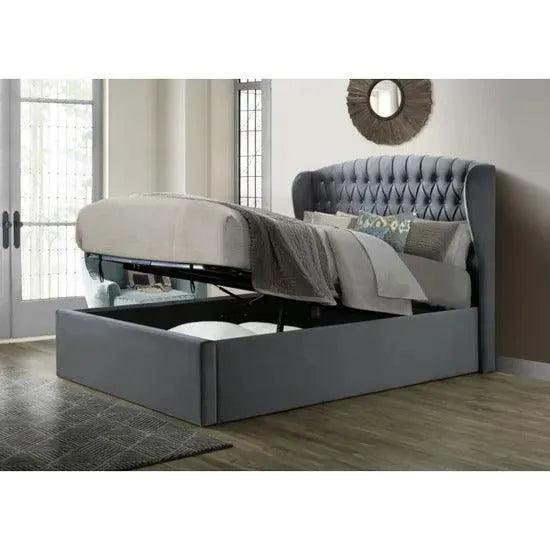 Cambridge Velvet Double Ottoman Bed