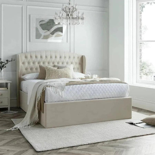 Cambridge Velvet Double Ottoman Bed