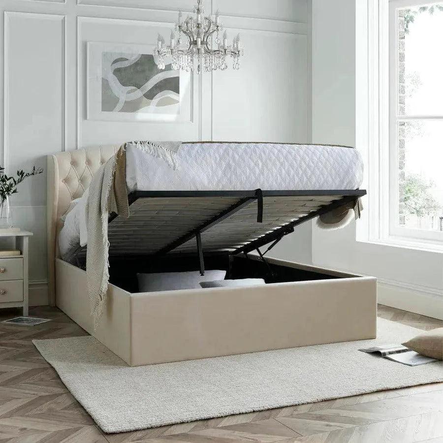 Cambridge Velvet Double Ottoman Bed