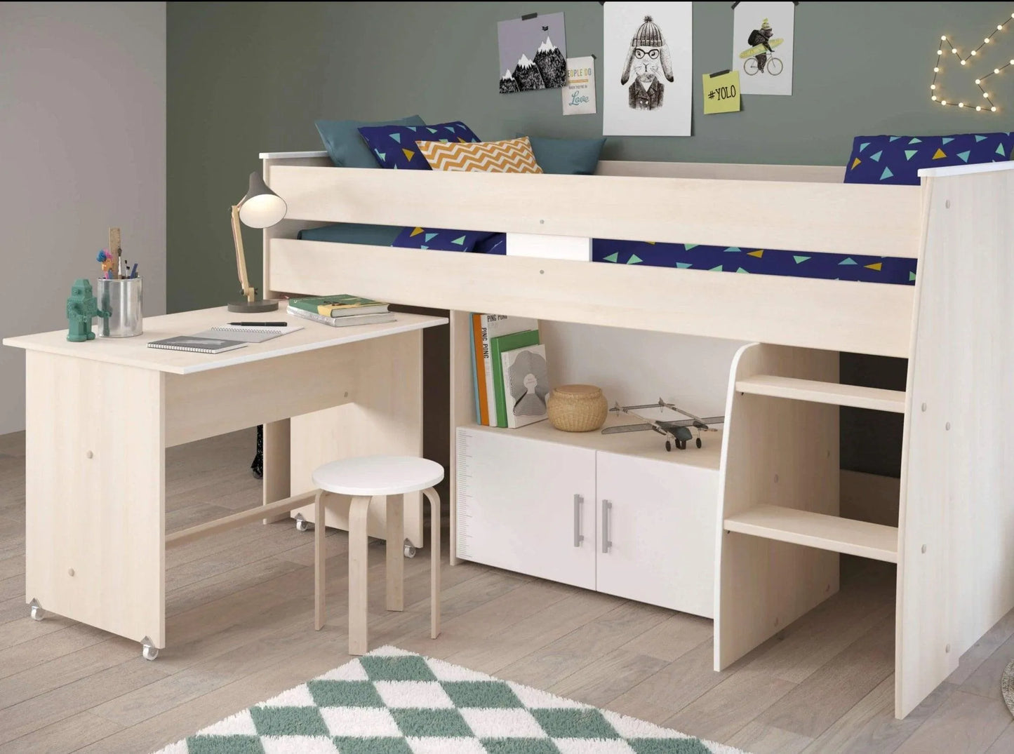 Charly Mid Sleeper Bed with Desk & Cupboard