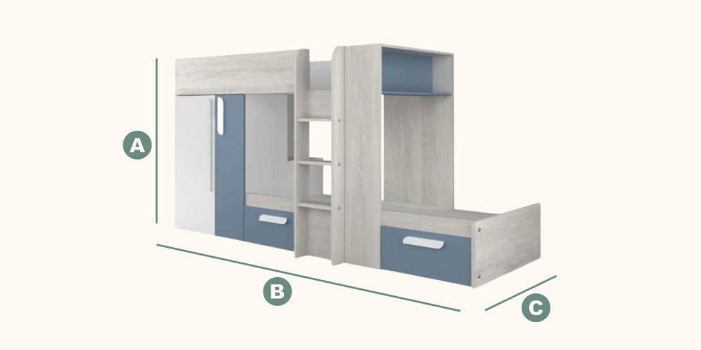 Belgravia Bunk Bed with Built-In Wardrobe, Drawers & Shelving dimensions