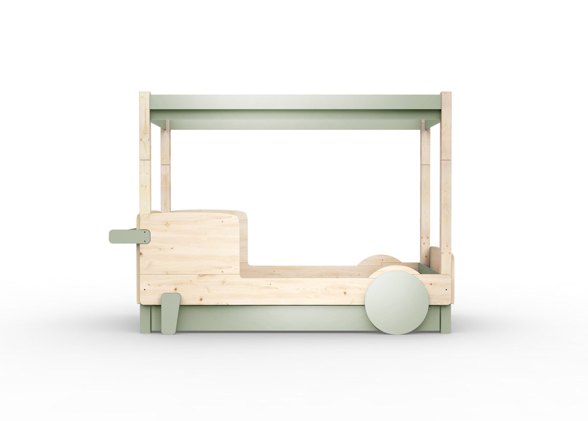 Mathy by Bols Discovery Canopy Car Bed in Moss Grey (With pull-out bed)
