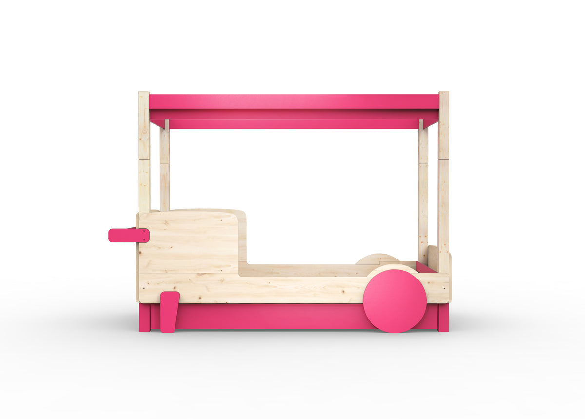Mathy by Bols Discovery Canopy Car Bed in Summer Pink (With pull-out bed)