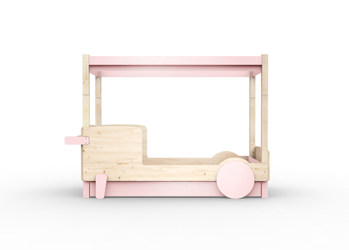 Mathy by Bols Discovery Canopy Car Bed in Powder Pink (With pull-out bed)