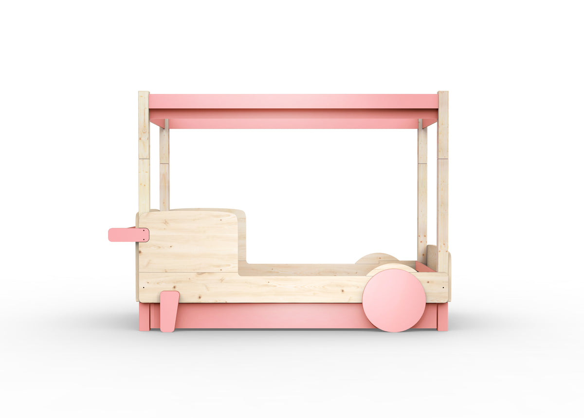 Mathy by Bols Discovery Canopy Car Bed in Very Light Pink (With pull-out bed)