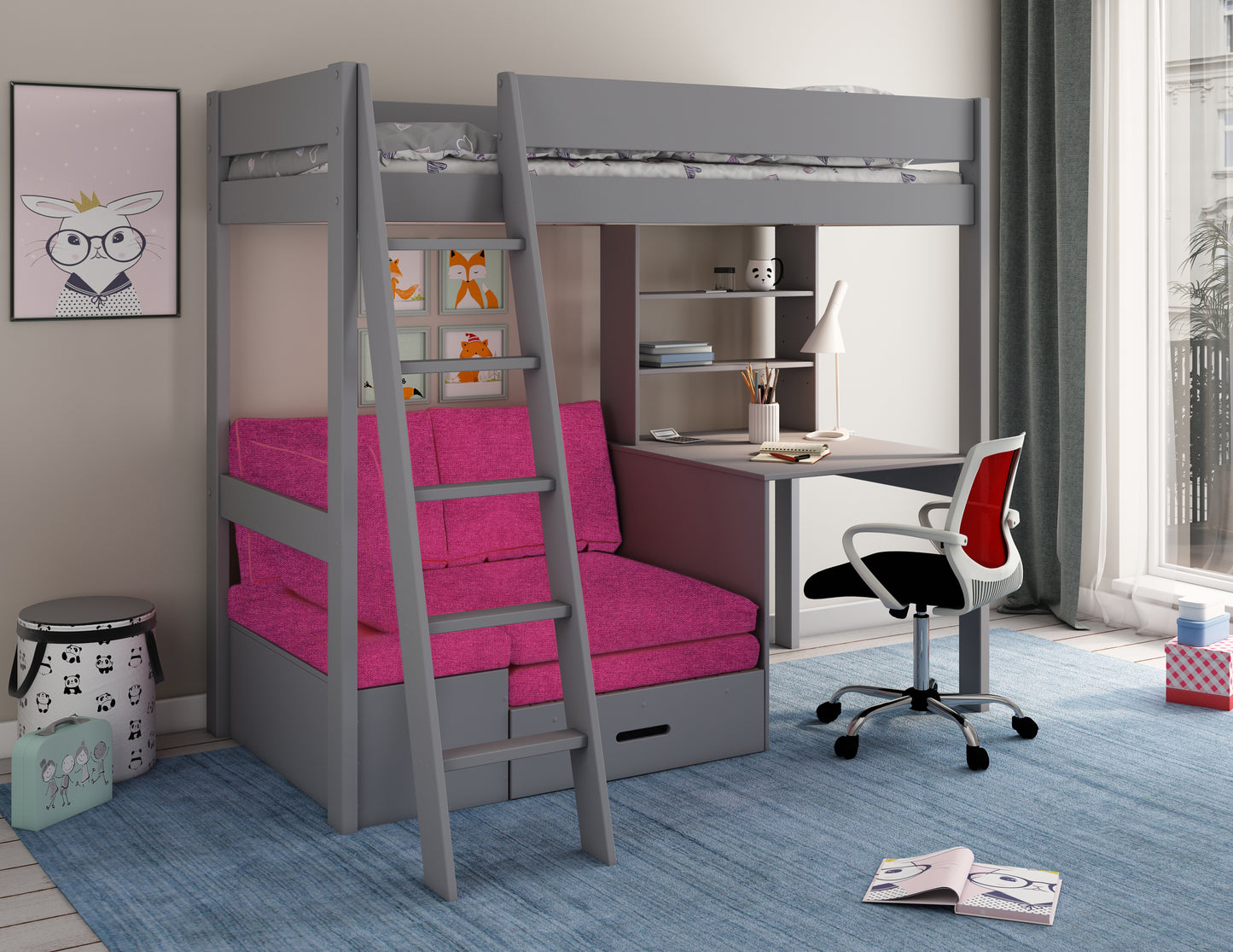 Estella Highsleeper with Corner Sofabed, Desk & Shelving