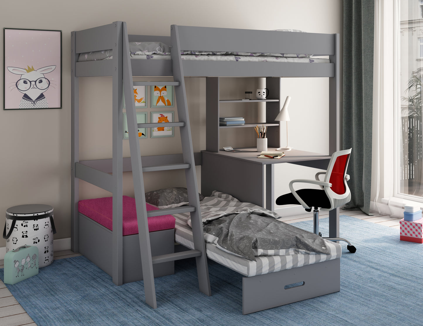 Estella Highsleeper with Corner Sofabed, Desk & Shelving