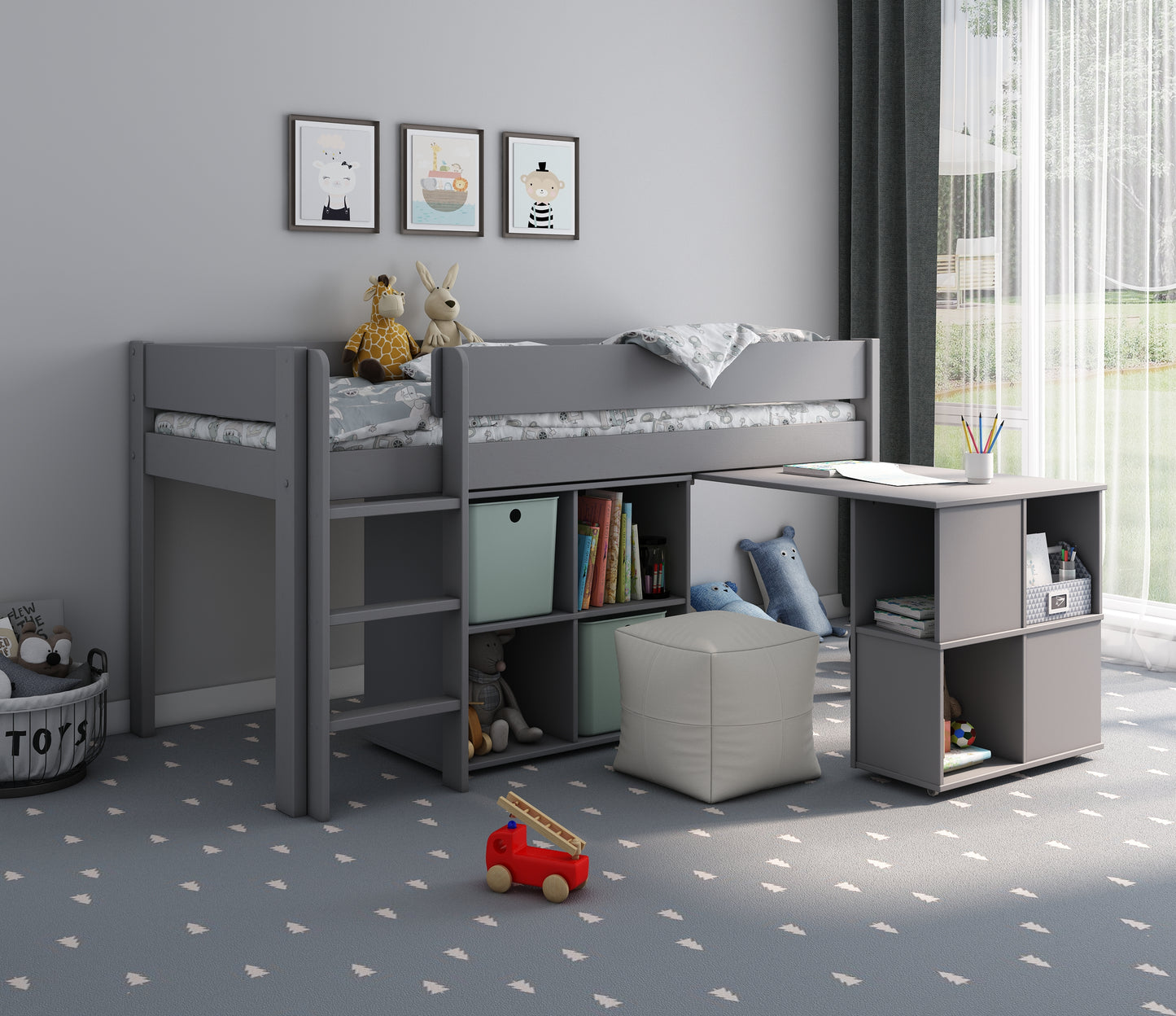 Estella - Mid Sleeper Bed with Cube, Desk & Optional Drawers
