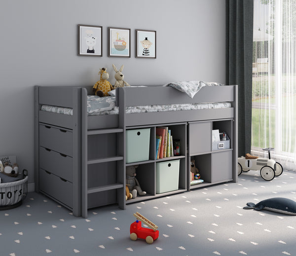 Estella Mid Sleeper Bed with Cube, Desk & Optional Drawers