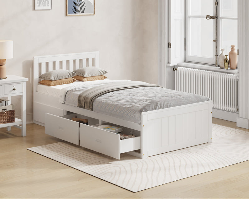 Elwood solid pine single bed with three storage drawers